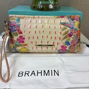 NWT Brahmin Iridescent Multicolor Hummingbird Desert Bloom Kayla Wristlet Clutch